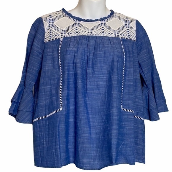 LOFT Tops - Loft Outlet Babydoll Blue Top with Lace